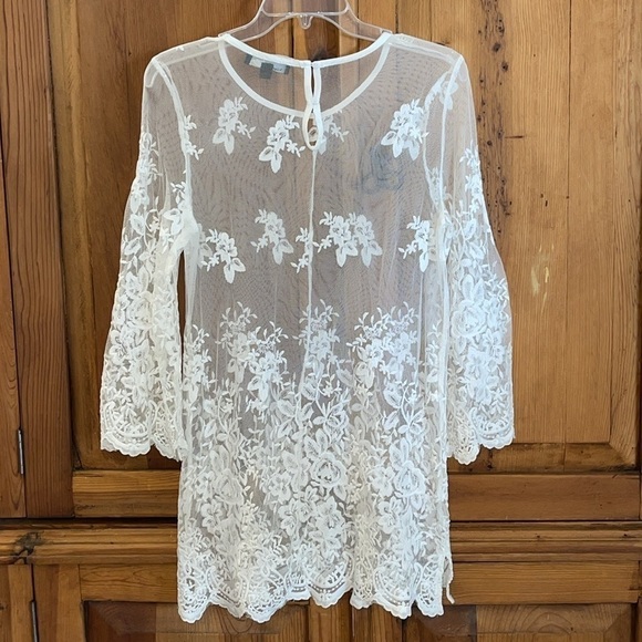 Suzanne Betro White Sheer Lace Tunic Sz. S - Picture 5 of 12